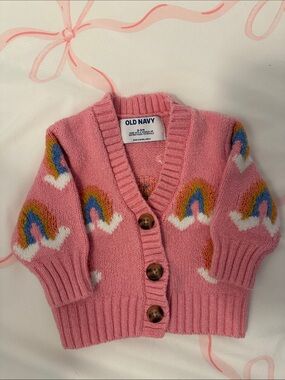 Old Navy Pink Rainbow Intarsia Button Cardigan